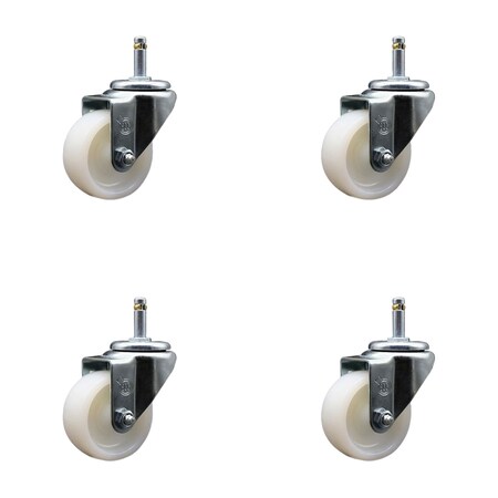 Service Caster 3 Nylon Wheel Swivel 7/16'' Grip Ring Stem Caster Set, 4PK SCC-GR20S314-NYS-716138-4